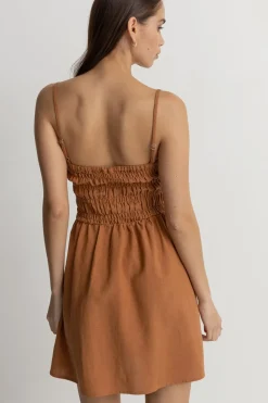Women Rhythm Classic Shirred Mini Dress Caramel