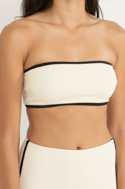 Women Rhythm Essential Rib Contrast Bandeau Top Creme