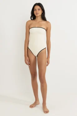 Women Rhythm Essential Rib Contrast One Piece Creme