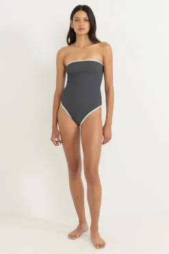 Women Rhythm Essential Rib Contrast One Piece Graphite