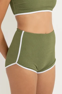 Women Rhythm Essential Rib Contrast Surf Short Olive