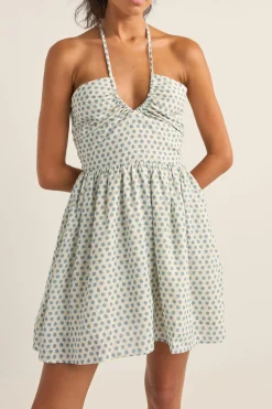 Women Rhythm Harper Halter Mini Dress Blue Floral