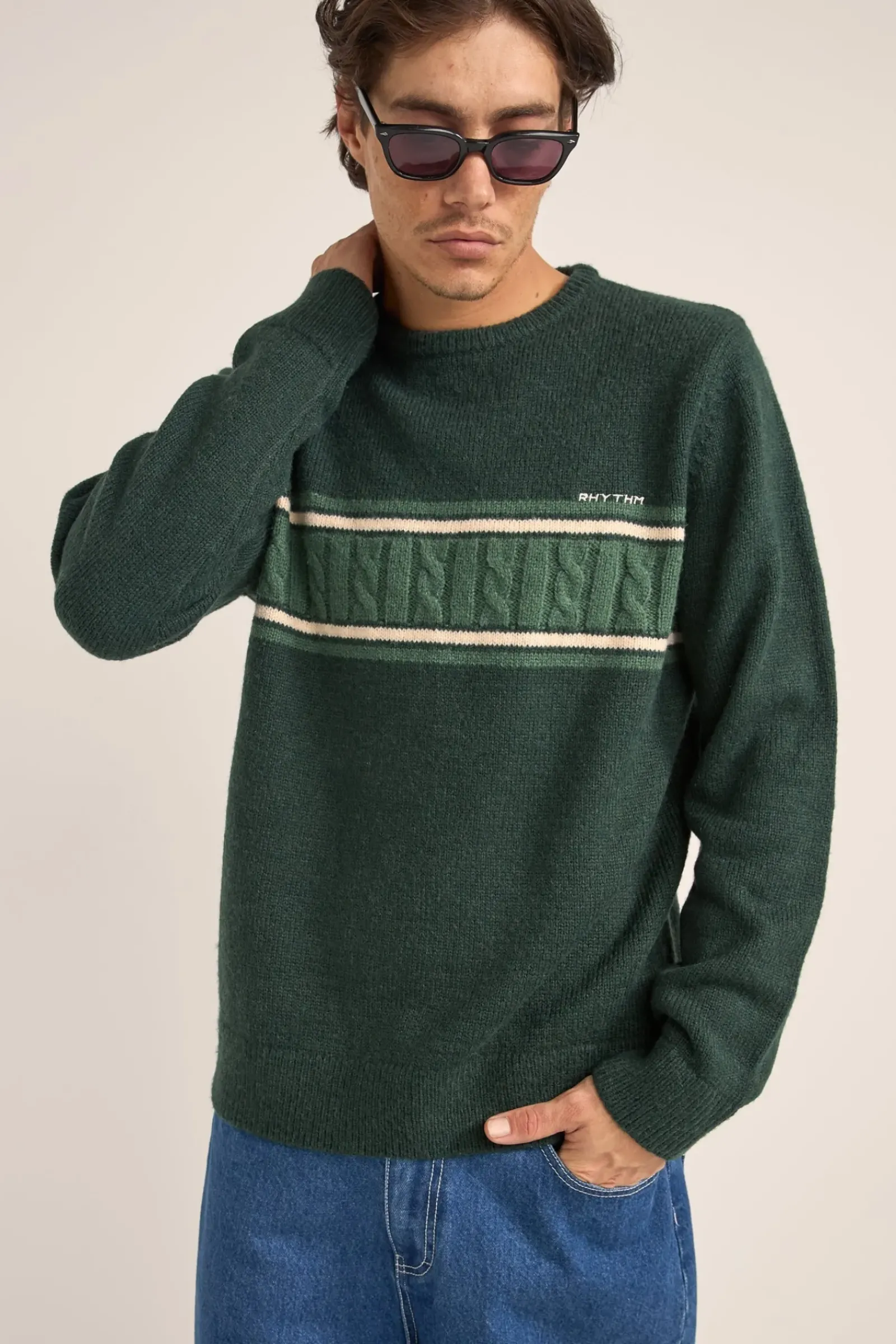 Rhythm Mohair Stripe Knit Dark Green