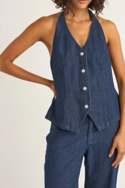 Women Rhythm Pinstripe Halter Vest