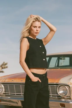 Women Rhythm Riley Denim Vest Vintage Black
