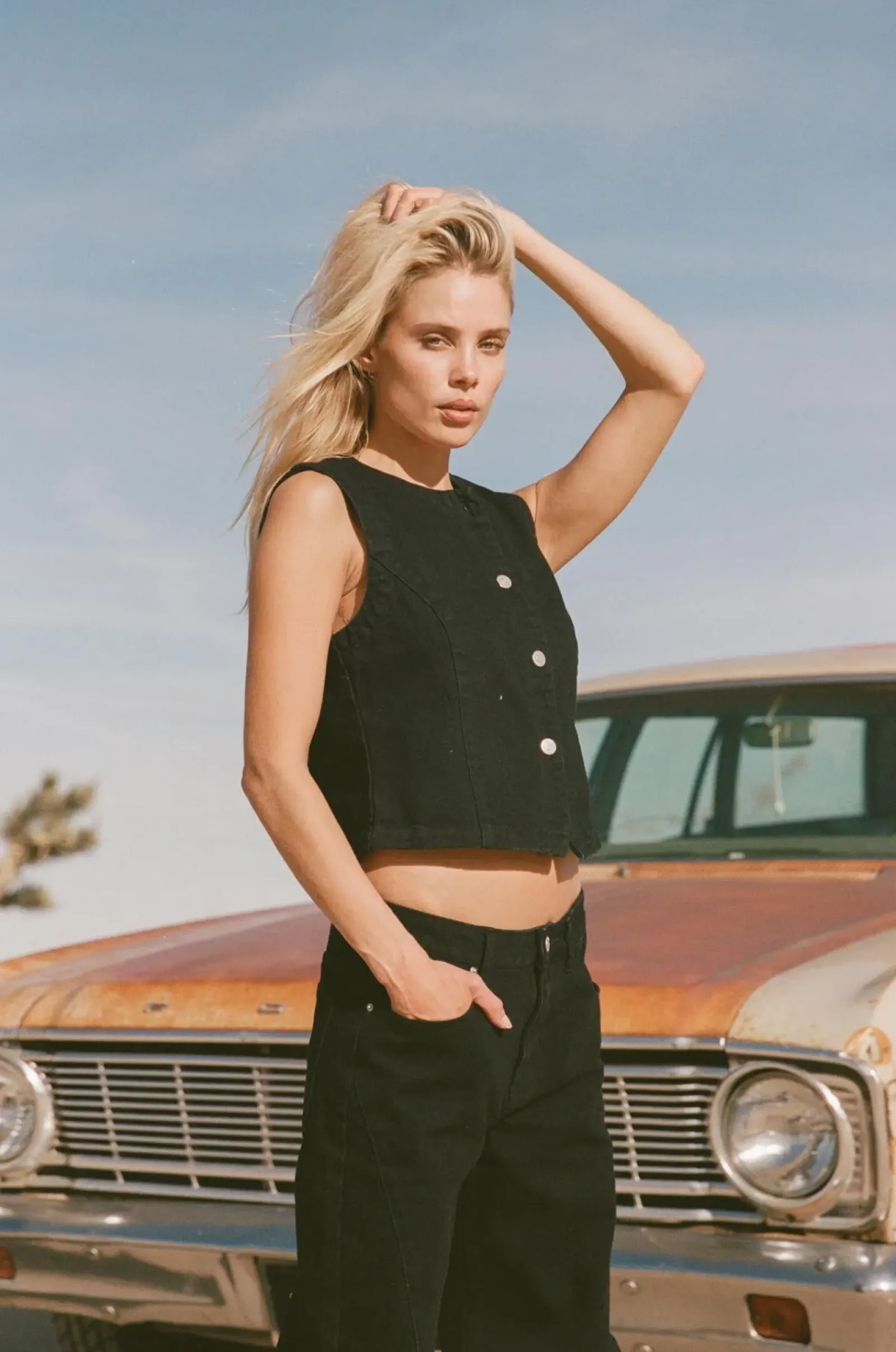 Women Rhythm Riley Denim Vest Vintage Black