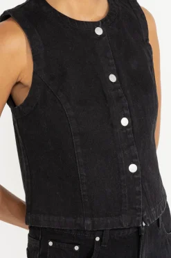 Women Rhythm Riley Denim Vest Vintage Black