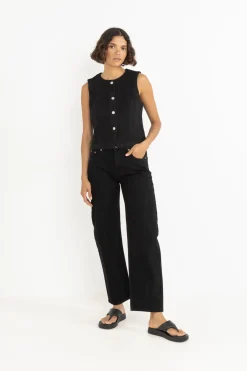 Women Rhythm Riley Denim Vest Vintage Black