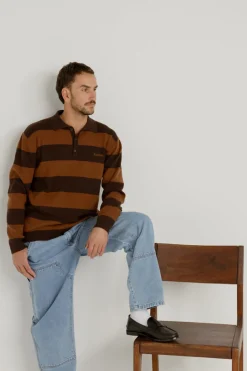 Rhythm Ventura Stripe Knit Ls Polo