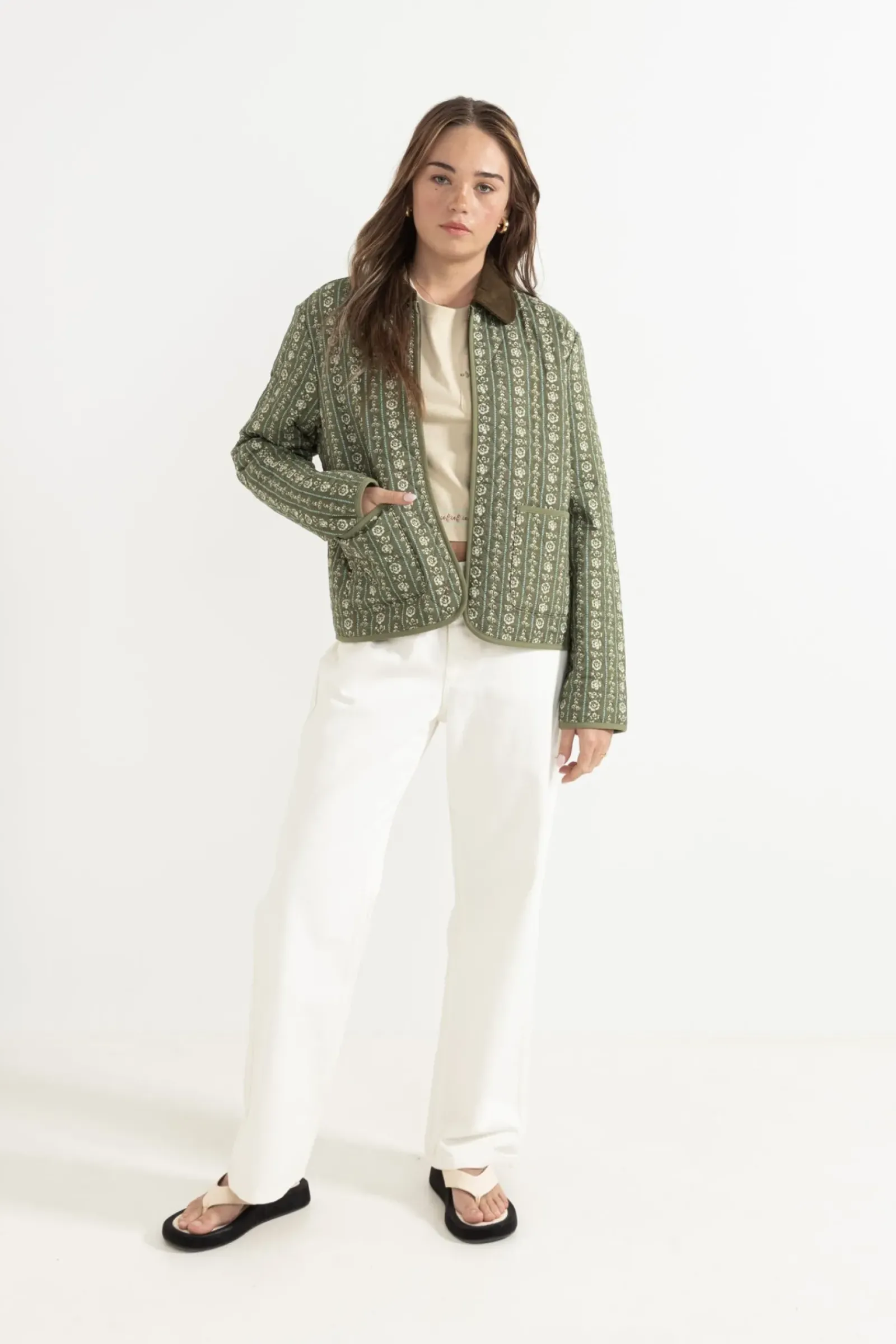 Women Rhythm Vintage Floral Quilted Jacket Dusty